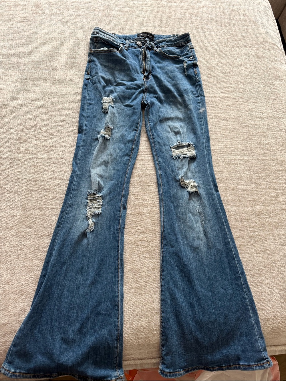 Almost Famous Distressed Flare-Leg Jeans - Blue. Stretch